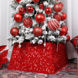 Dazzling Sequin Square Christmas Tree Skirt Folding Base Cover Luxurious Sparkling Tree Collar For Holiday Home Décor Reusable - thumbnail 4