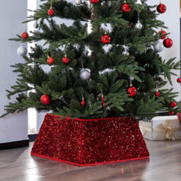 Dazzling Sequin Square Christmas Tree Skirt Folding Base Cover Luxurious Sparkling Tree Collar For Holiday Home Décor Reusable