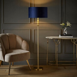 Valuelights Marissa Gold Stacked Ball Floor Lamp With Navy Blue Velvet / Gold Inner Shade And Bulb - thumbnail 5