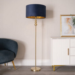 Valuelights Marissa Gold Stacked Ball Floor Lamp With Navy Blue Velvet / Gold Inner Shade And Bulb - thumbnail 3
