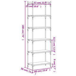 Berkfield Bookcase 6-Tier Black 60X30X188 Cm Engineered Wood - thumbnail 9