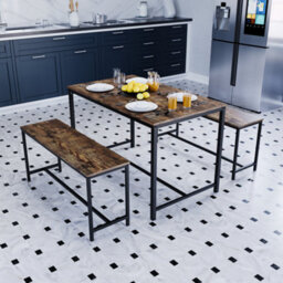 Lassic Vida Designs Brooklyn Dark Wood Industrial 4 Seater Dining Table & Bench Set - thumbnail 1