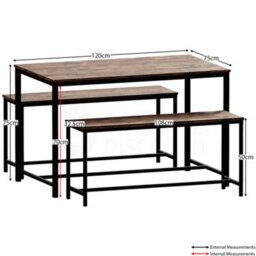 Lassic Vida Designs Brooklyn Dark Wood Industrial 4 Seater Dining Table & Bench Set - thumbnail 2