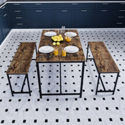 Lassic Vida Designs Brooklyn Dark Wood Industrial 4 Seater Dining Table & Bench Set - thumbnail 5