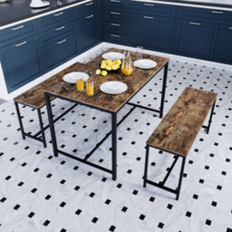 Lassic Vida Designs Brooklyn Dark Wood Industrial 4 Seater Dining Table & Bench Set - thumbnail 6