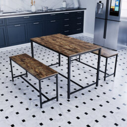 Lassic Vida Designs Brooklyn Dark Wood Industrial 4 Seater Dining Table & Bench Set - thumbnail 7