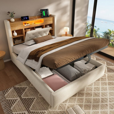 Double Linen Hydraulic Storage Bed With Led & Charging - image 1