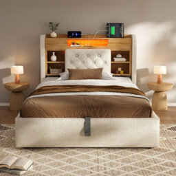 Double Linen Hydraulic Storage Bed With Led & Charging - thumbnail 9
