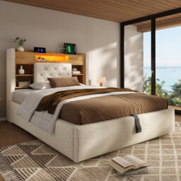 Double Linen Hydraulic Storage Bed With Led & Charging - thumbnail 8