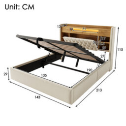 Double Linen Hydraulic Storage Bed With Led & Charging - thumbnail 2