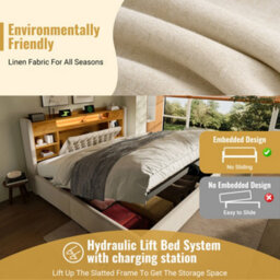 Double Linen Hydraulic Storage Bed With Led & Charging - thumbnail 4