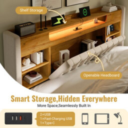 Double Linen Hydraulic Storage Bed With Led & Charging - thumbnail 3