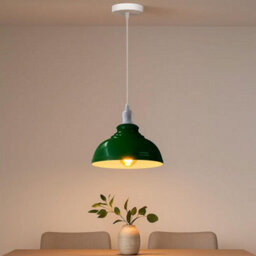 Ledsone Industrial Vintage Ceiling Hanging E27 Lamp Holder 29Cm Metal Pendant Curvy Lampshades Lights Fixtures - Green - thumbnail 2