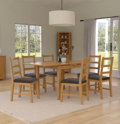 Hallowood Furniture Waverly Oak Small Extending Table With 6 Ladder Back Oak Chair With Charcoal Seat Pads - image 1