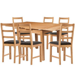 Hallowood Furniture Waverly Oak Small Extending Table With 6 Ladder Back Oak Chair With Charcoal Seat Pads - thumbnail 8