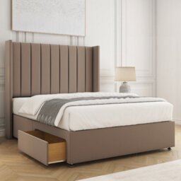 Bsspoke Hannah Divan Bed Set Mink Plush Velvet 54Inch Wingedback Headboard & 2 Drawers Footend No Mattress In 4Ft 4Ft6 5Ft 6Ft - thumbnail 1