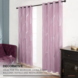 Deconovo Silver Wave Line Foil Printed Blackout Curtains Thermal Curtains For Bedroom 46 X 54 Inch Light Pink 2 Panels - thumbnail 2