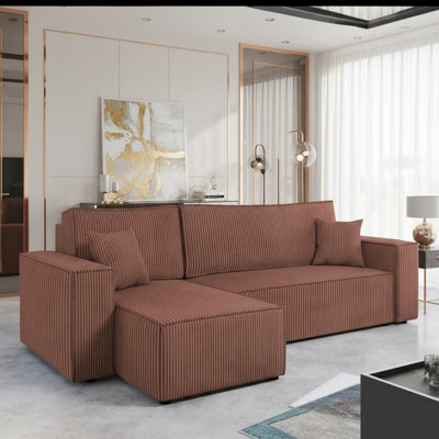 Karl Sofa Bed With Sleeping Function And Bedding Storage Chipboard Frame Wave Springs 244X145X83 Cm Universal Side Orange - image 1