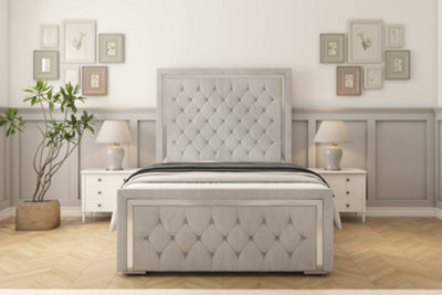 "Sloomy Sofia Chrome Silver Naples Bed Frame With 50"" Upholstered Headboard 5' King" - image 1