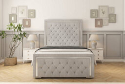 "Sloomy Sofia Chrome Silver Naples Bed Frame With 50"" Upholstered Headboard 5' King" - thumbnail 1