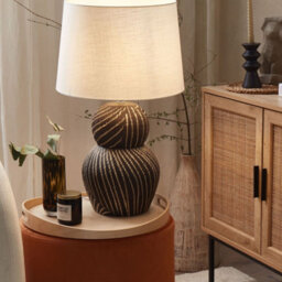 Beliani 63Cm Table Lamp - Matte Black Ceramic Base With White Fabric Shade - thumbnail 1