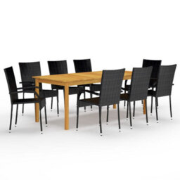 Walplus 9 Piece Garden Outdoor Dining Set Suitable For Backyard, Patio Black - thumbnail 1