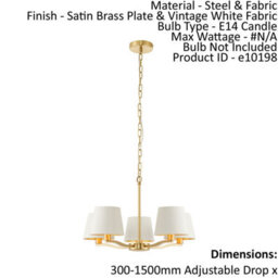 Ceiling Pendant Light Satin Brass Plate & Vintage White Fabric 5 X 40W E14 - thumbnail 2