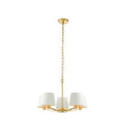 Ceiling Pendant Light Satin Brass Plate & Vintage White Fabric 5 X 40W E14