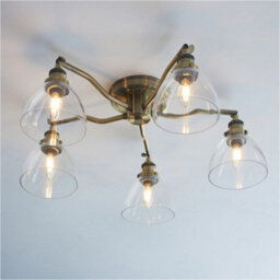Loops 2 Pack Antique Brass Semi Flush Low Ceiling Light - Clear Multi Arm Glass - 5 X 7W Led E14 - thumbnail 3
