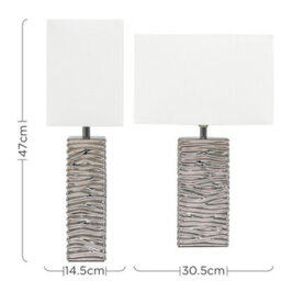 Valuelights Etienne Pair Of Modern Silver Ripple Effect Ceramic Table Lamps With White Light Shades - thumbnail 7