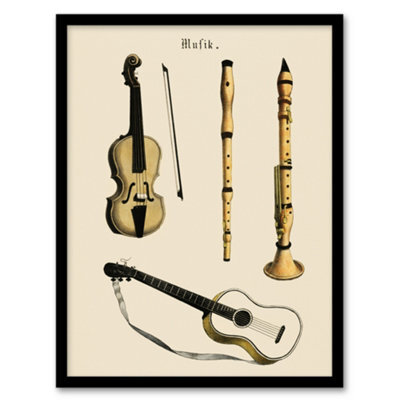 Artery8 Musical Instruments Framed Wall Art Print Violin Guitar And ...