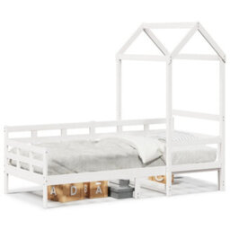 Berkfield Day Bed With Roof Without Mattress White 80X200 Cm Solid Wood - thumbnail 2