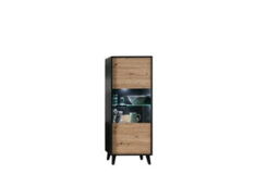 Arte Elegant Artona 31 Tall Display Cabinet H1710mm W650mm D400mm - Oak Artisan & Black Matt With Glass Door