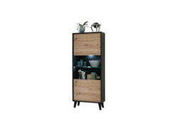 Arte Elegant Artona 31 Tall Display Cabinet H1710mm W650mm D400mm - Oak Artisan & Black Matt With Glass Door - thumbnail 3