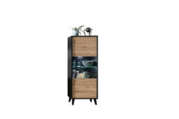 Arte Elegant Artona 31 Tall Display Cabinet H1710mm W650mm D400mm - Oak Artisan & Black Matt With Glass Door - thumbnail 2