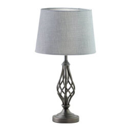 Lighting Supermarket Queenswood Traditional Barley Twist Table Lamp With Grey Linen Drum Shade - Pewter Grey - thumbnail 1