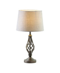 Lighting Supermarket Queenswood Traditional Barley Twist Table Lamp With Grey Linen Drum Shade - Pewter Grey - thumbnail 2