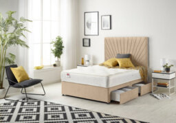 "Somnior Beds Platinum Divan Bed Set With 2 Drawers With Mattress & 30"" Headboard - Plush Velvet, Beige, 5Ft King" - thumbnail 3