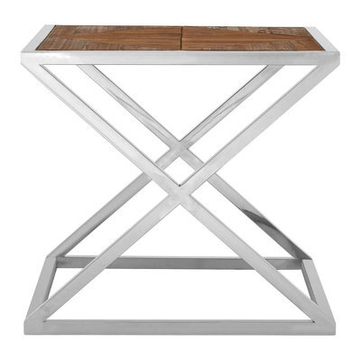 Orsina Modern Side Table With Stainless Steel Frame And Distressed Wood Top, Industrial Side Table, Bedside Table