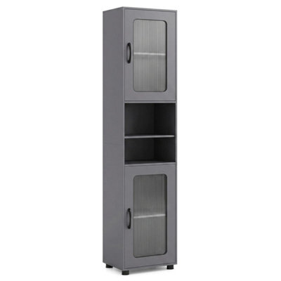 Tall Bathroom Cabinet 170 Cm Freestanding Storage Organizer With 2 Fluted Doors - image 1