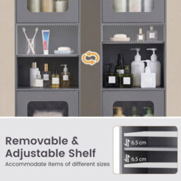Tall Bathroom Cabinet 170 Cm Freestanding Storage Organizer With 2 Fluted Doors - thumbnail 6