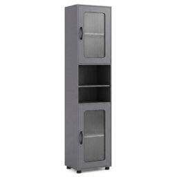 Tall Bathroom Cabinet 170 Cm Freestanding Storage Organizer With 2 Fluted Doors - thumbnail 1