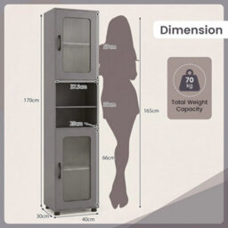 Tall Bathroom Cabinet 170 Cm Freestanding Storage Organizer With 2 Fluted Doors - thumbnail 2