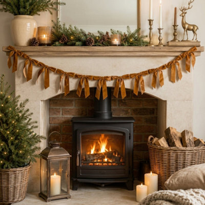 Melody Maison Caramel Brown Velvet Bow Christmas Garland Bunting - 200Cm - image 1