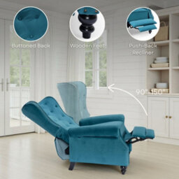 Velvet Black Buttoned Wingback Recliner Chair - thumbnail 8