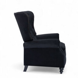 Velvet Black Buttoned Wingback Recliner Chair - thumbnail 7