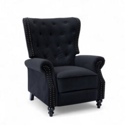 Velvet Black Buttoned Wingback Recliner Chair - thumbnail 6