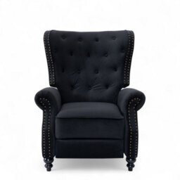 Velvet Black Buttoned Wingback Recliner Chair - thumbnail 5