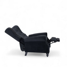 Velvet Black Buttoned Wingback Recliner Chair - thumbnail 4