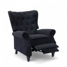 Velvet Black Buttoned Wingback Recliner Chair - thumbnail 3